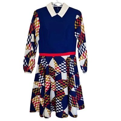 Alfred Weber 60s Vtg Dress Mod Size 8/S Geometric Multicolor Long Sleeve Gogo - Image 1 of 4