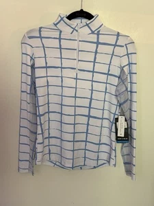 IBKUL Womens Long Sleeve Top XS 1/4 Zip Mock Neck Cordova Blue White Print Golf - Picture 1 of 6