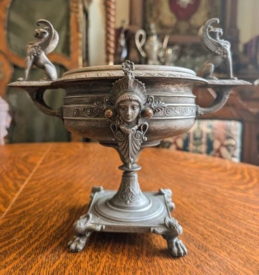 1880s Victorian Urn - Egyptian Revival Figural Centerpiece Bowl Sphinx Clawfeet - Image 1 of 4