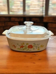 Vintage Corning Ware A-2-B Wildflower 2 Quart Auflaufform mit Pyrex Deckel A-9-C - Bild 1 von 7