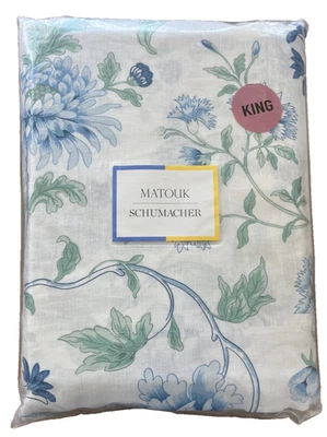 Matouk~King Sheet Set~100% LINEN~Simone~Blue floral~4 pc~Italy fabric~MSRP $1350 - Image 1 of 4