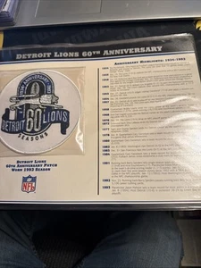 Detroit Lions 60th ANNIVERSARY WILLABEE & WARD PATCH AND PAGE. Fußball  - Bild 1 von 5