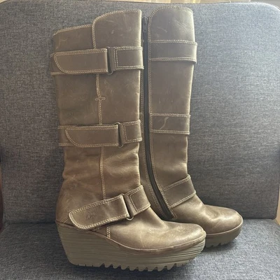 Fly London Yeven Tall Leather Wedge Size 38 - Image 1 of 4