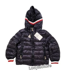 MONCLER GIROUX WATER RESISTANT DOWN PUFFER JACKET KIDS' 100 GRAM HOOD Navy NEW - Picture 1 of 24
