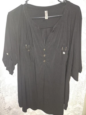 PerSeption Mujer Talla 3x W23" L28" Negro Manga 3/4 Botones Tono Dorado Foto 1 de 4