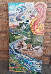 Mixed Media Periodical Mosaic Original Art Masterpiece 36"× 18" Beautiful!!! - Picture 1 of 15