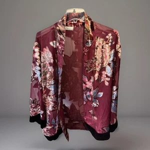 Victorian Trading Co. maroon-colored floral velvet burnout kimono robe Women’s M - Picture 1 of 6