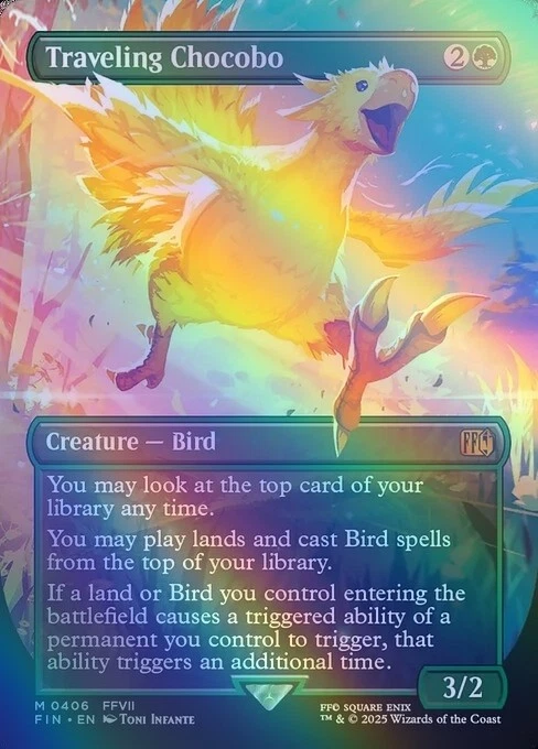 Magic The Gathering Gold English Borderless Foil Traveling Chocobo Green Used - Image 1 of 1