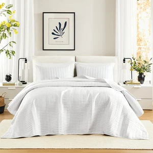 Comfort Spaces White Oversized King Quilt Set 120"x118" Bedspread Quilted Sum... - Picture 1 of 7