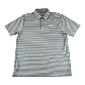 Under Armour  Heat Gear Loose Golf Polo Shirt Men's Gray/White Stripes Sz L Logo - Picture 1 of 8