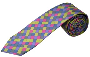 TIE STUDIO classic - Lilac, Yellow, Grey, Fuchsia Pink, Checked Neck-Tie - Picture 1 of 3