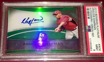 Aroldis Chapman 德克萨斯游骑兵 2010 年 Bowman PLATINUM RC 自动美国职棒大联盟卡 PSA 9 MiNT! — 第 1/4 张图片