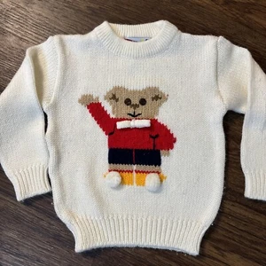 Conjunto Vintage Jóvenes Niños Niñas Oso Tejido Suéter Delantero Y Trasero Crema Talla 3T - Imagen 1 de 6