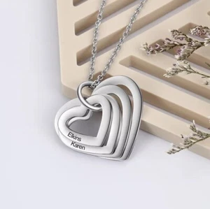 Personalised Engraved Heart Stainless Steel Pendant Chain Necklace Customised - Picture 1 of 3