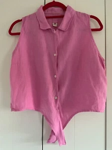 120% Lino Pink Sleeveless Top Linen Size 14 Collared - Picture 1 of 14