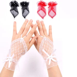 Women Lace Short Fingerless Gloves Bow Cuff Wedding Jewelry Accessories Prom - Picture 1 of 19