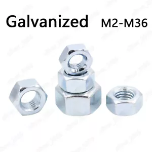 Galvanized Steel Hexagon Nuts M2 M2.5 M3 M4 M5 M6 M8 M10 M12 M16 M18 M20 M22-M36 - Picture 1 of 5