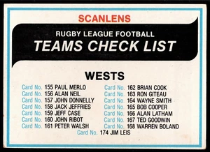 1980 Wests Magpies checklist Scanlens rugby league NRL card - Picture 1 of 2
