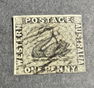 Western Australia 1854 SG 1 1d swan classic lot used cv 325 GBP - Picture 1 of 3
