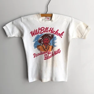 Vintage 50s 60s Wild Bill Hickok Deadwood In The Black Hills White Baby Tee - Picture 1 of 5