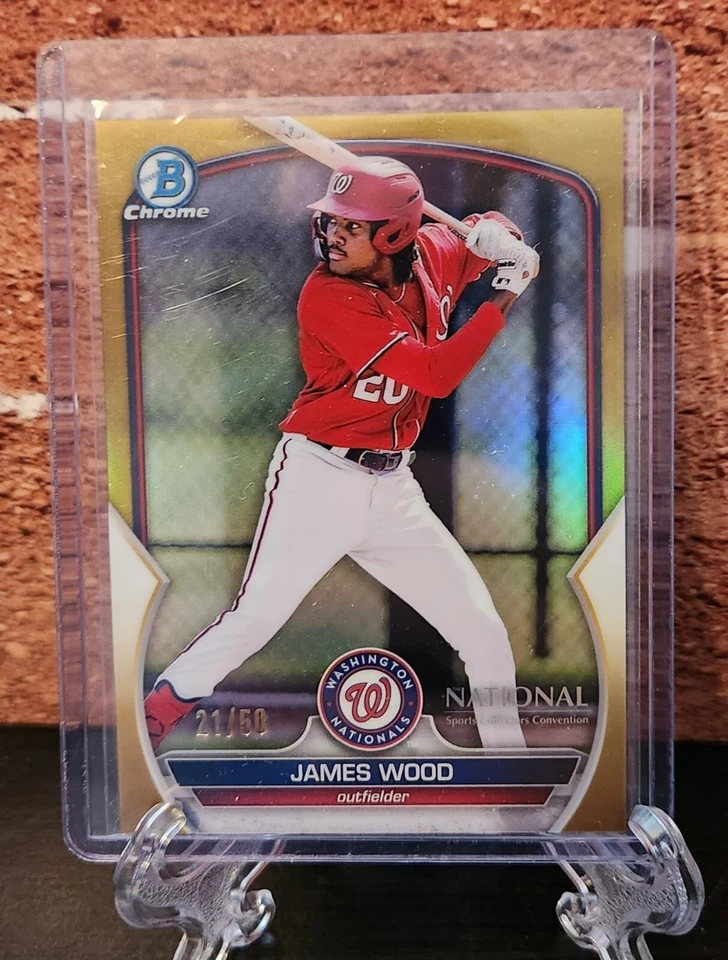 James Wood 2023 Topps Bowman Chrome National GOLD Refractor # 21/50 - NATIONALS - Image 1 of 2