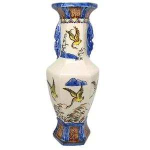 Vintage chinesische Blumenvase 18 cm große Vögel orientalisch blau weiß dekorativ - Bild 1 von 11