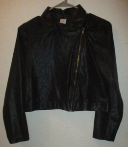 Girls Wonder Nation Black Faux Leather Style Zip Front Crop Jacket Size XL 14-16 - Picture 1 of 4