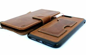 Custodia vera pelle per iPhone 7 Plus libro portafoglio cover supporto rimovibile gomma - Foto 1 di 8
