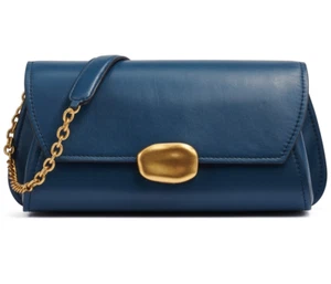 Donna Karan Sag Harbor Shoulder Bag Sculpted Magnet Closure Peacock Blue gold - Picture 1 of 5