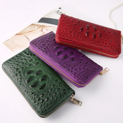 Mujeres Bolso sin asas de cuero con patrón de cocodrilo Cartera larga Cremallera Portatarjetas Bolso de mano EE. UU. Foto 1 de 4