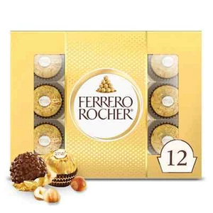 FERRERO ROCHER Fine Hazelnut Milk Chocolate Candy, 12 Count Gift Box, Premium - Picture 1 of 5