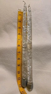 2 Vintage Clear Lucite Acrylic Silver Flakes Glitter Flecks Taper Candles 12.5 - Picture 1 of 12