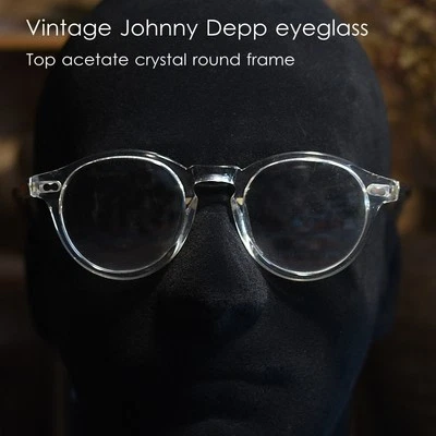 Round crystal eyeglasses Johnny Depp round glasses mens clear acetate eyeglasses - Image 1 of 4
