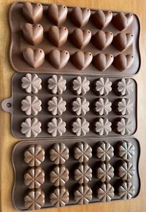 3 Silicone Fondant Mini Hearts Floral Deep Chocolate Candy Soap Mold Lot Love - Picture 1 of 2