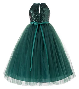 Sequin Halter Flower Girl Dress Girls Dresses Pageant Dresses Summer Dresses - Picture 1 of 33