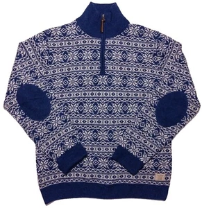 GANT & SONS 100% Lambs Wool 1/2 Zip Fair Isle Sweater Blue Men's XL - Picture 1 of 12