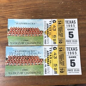 Vintage 1965 Arkansas Razorback Ticket Stubs Arkansas Vs Texas 10/16/1965 - Picture 1 of 8