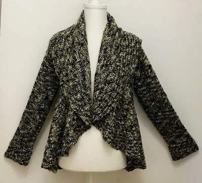 Jones New York SzM Cardigan Sweater Open Waterfall Swing Black White Yellow Marl - Image 1 of 4
