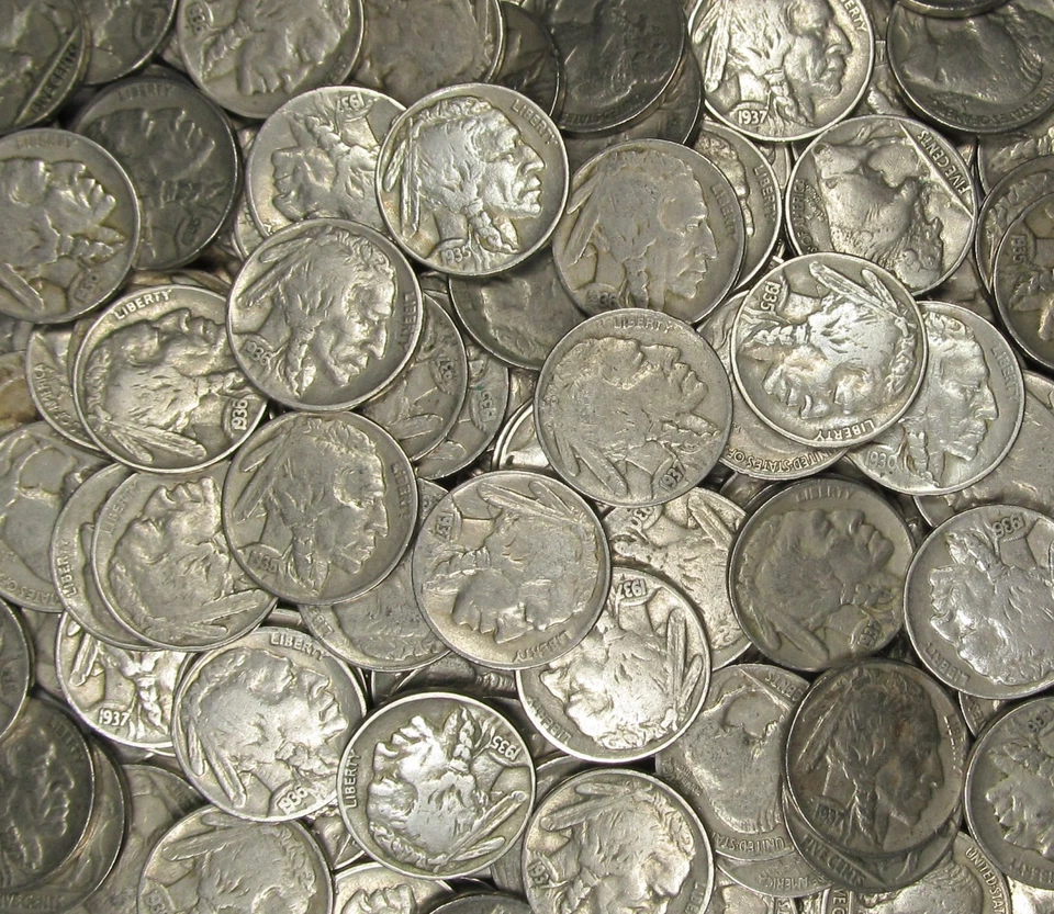 Bolsa de 400 níquel búfalo fecha completa bueno + cabeza india lote de cinco centavos = 10 rollos Foto 1 de 1