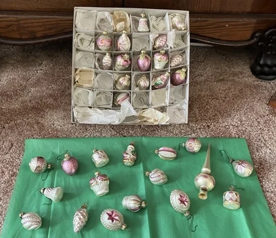 BeautifuBox Set Of  32 German Hand Blown  Glass Christmas Ornaments, Tree Topper - Image 1 of 4