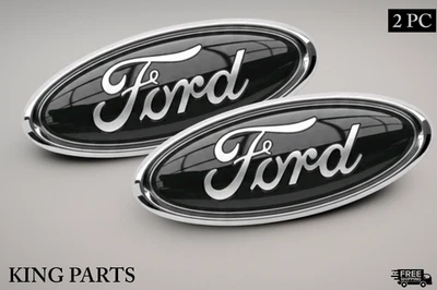 Black & Chrome 2005-2014 Ford F150 Front Grille/ Tailgate 9 inch Oval Emblem 2PC - Image 1 of 2