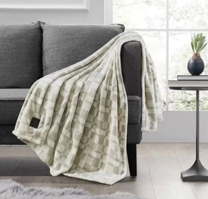 Brookstone Coperta Riscaldata Peluche Accogliente 50" x 60" Beige Chic Plaid #C775 - Foto 1 di 2
