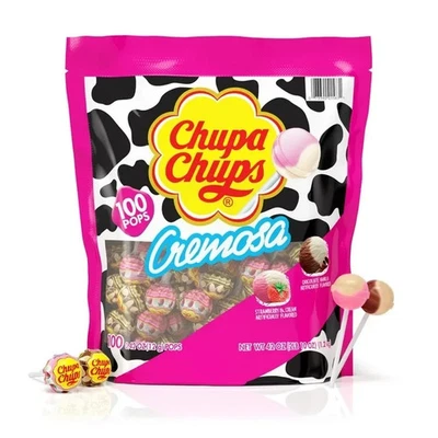 Chupa Chups Cremosa Piruletas 100ct Fresa y Choco-Vainilla Caramelo Dulces a Granel Foto 1 de 4