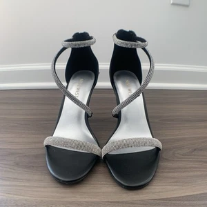 Nine West Black and Silver Rhinestone Wrapped Pointed open Toe - Picture 1 of 8