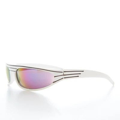 White Futuristic Wrap Around Sporty 80s Vintage Sunglass - Gizmo - Image 1 of 2