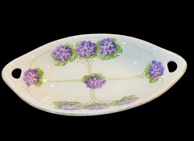 Plato largo de doble mango de porcelana alemana Empire Bavaria púrpura lila pintura a mano Foto 1 de 4