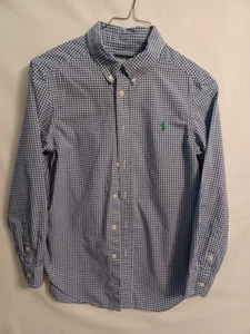 RALPH LAUREN SZ 10-12 (M) Boys Button-Down Dress Shirt, Blue Check Orig. $55 - Picture 1 of 2