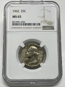 1962 Washington Silver Quarter 25c NGC MS 65 - Picture 1 of 5