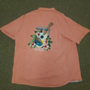 TOMMY BAHAMA Shell Rossa Red Strumming Island Time Embroidered Silk Shirt 4xl - Picture 1 of 10