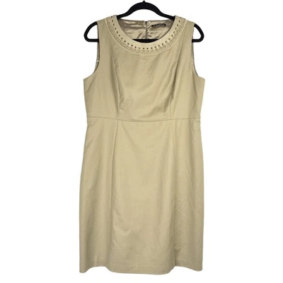 Vestido sin mangas Elie Tahari para mujer 14 beige neutro imitación cuero cuello Foto 1 de 4
